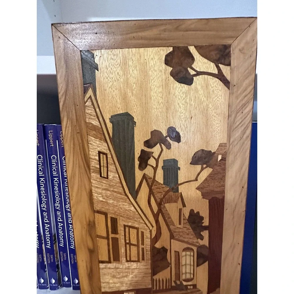 Houses Mid Century Modern Framed Wood Cut Out Inlay Wall Art 16x8